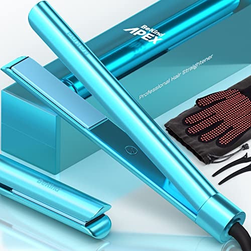 Bekind Apex 2-in-1 Hair Straightener Flat Iron | 1“ 460°F Straightener & Curler for All Hairstyles | UltraSmooth Tech | 15s Fast Heating & Temp Memory | Gift Set for Girls Women (Crystal Blue) - Image 1