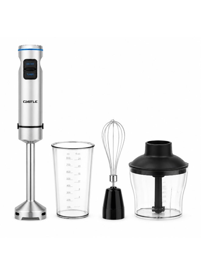 Castle Hand Blender 4-in-1 – 1200W, 800ml Beaker, 600ml Chopper, Whisk, Black/Silver – HBC1240 - Image 1