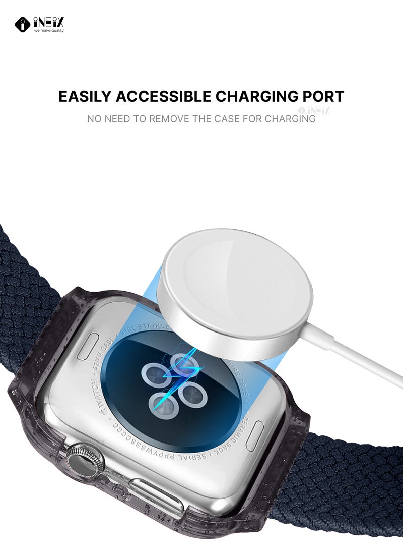 INEIX - Nylon Braided Solo Loop Replacement Strap With Glittering Case For Apple Watch 44 mm (130 mm Strap Length) - Dark Blue - Image 1