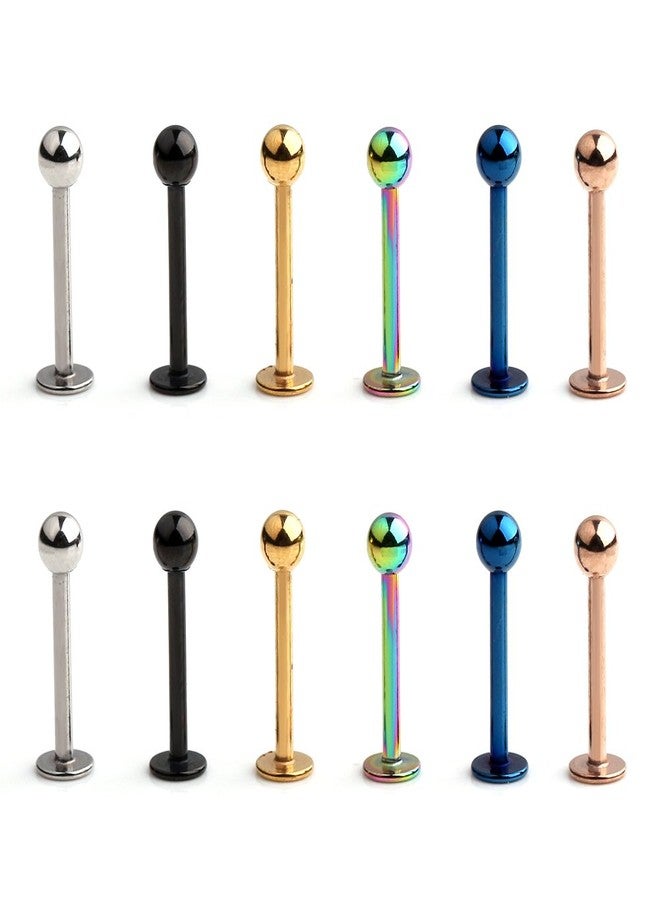 Ruifan 12PCS Assorted Colors Stainless Steel 3mm Ball Labret Monroe Lip Ring/Tragus/Helix Earring Stud Barbell Body Piercing Jewelry 16G 8mm - Image 1