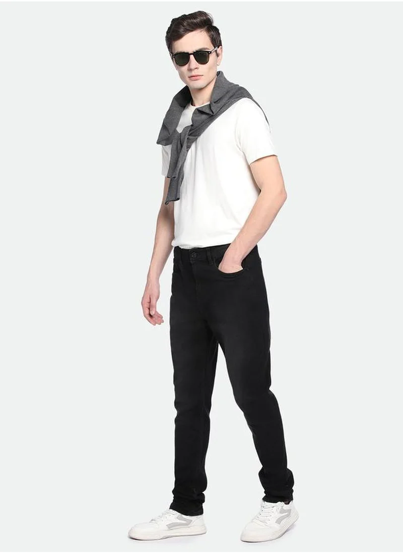 Dennis Lingo Men's Black 100% Cotton Solid Full Length Slim Fit Jeans