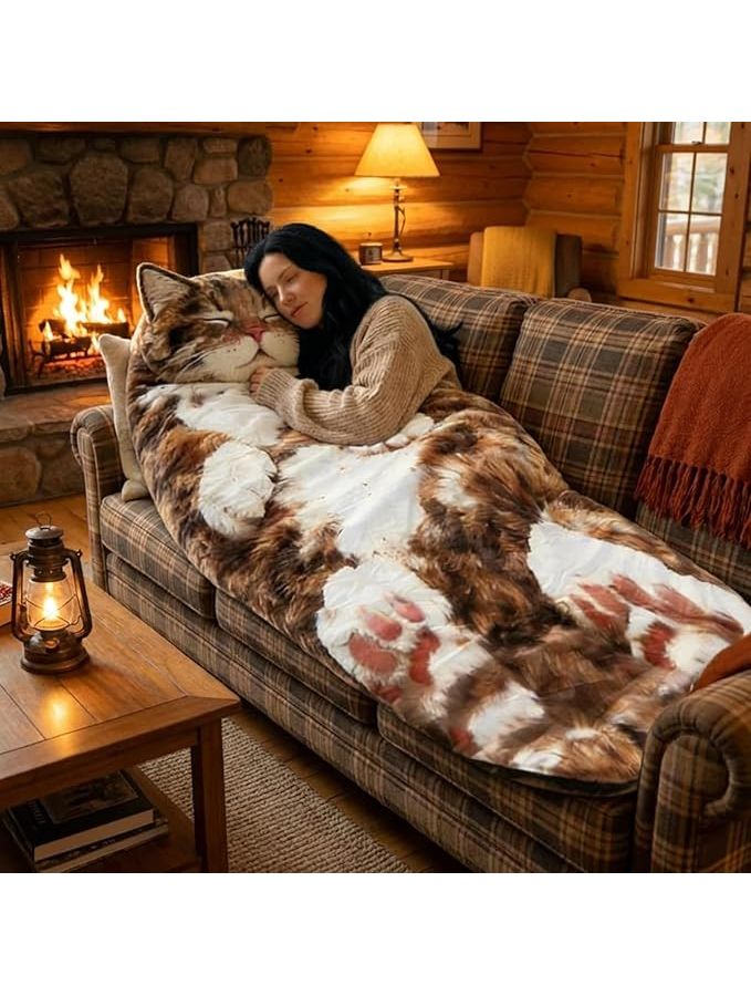 Fluffy Cat Shaped Sleeping Bag For Adults And Kids Cozy Warm Portable Indoor Lounger Bed Color A - Image 1
