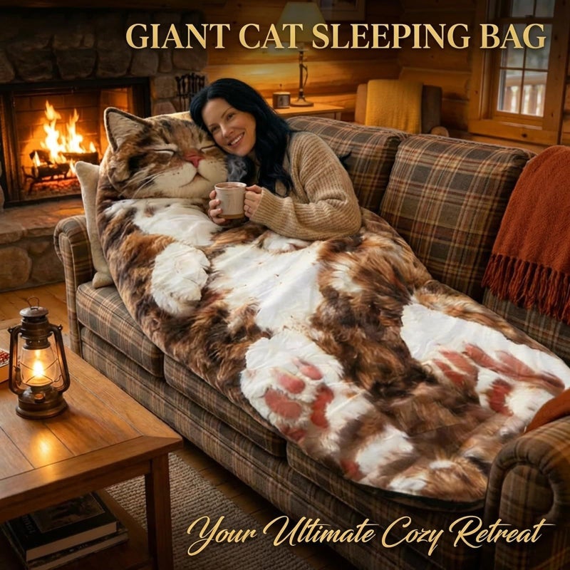 Fluffy Cat Shaped Sleeping Bag For Adults And Kids Cozy Warm Portable Indoor Lounger Bed Color A - Image 3