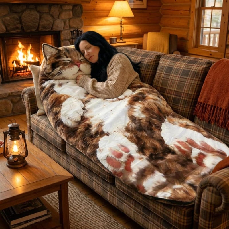 Fluffy Cat Shaped Sleeping Bag For Adults And Kids Cozy Warm Portable Indoor Lounger Bed Color A - Image 2