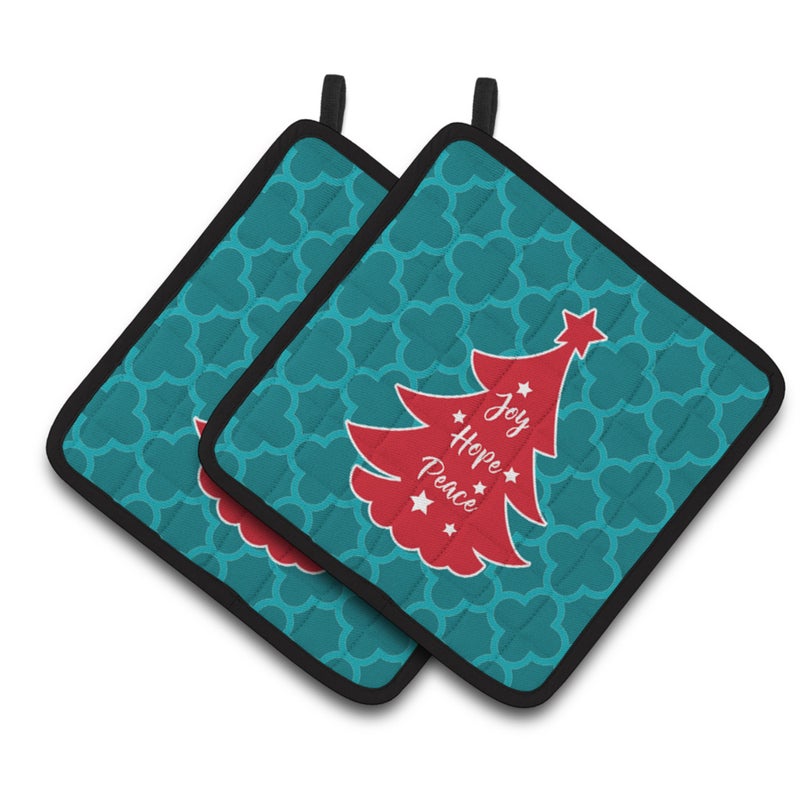 Caroline's Treasures ""Caroline's Treasures BB6970PTHD Christmas Tree Teal Red Pair of Pot Holders  7.5 x 7.5""""  Multicolor"" 