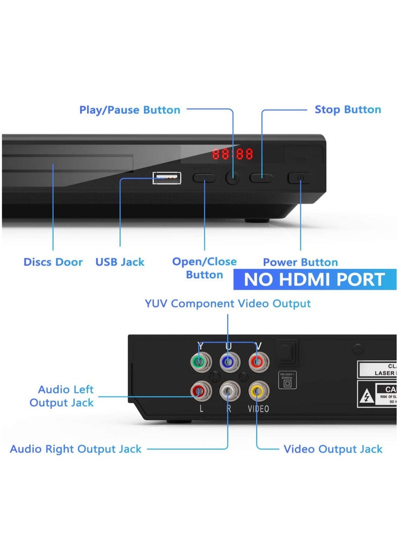 DVD Player Multi Region Full for Multimedia Digital TV Disc Home HDMI DVD Player High Definition Support U Disk CD/ EVD/ VCD Player with AV Output Microphone Stereo System (Black) - Image 3