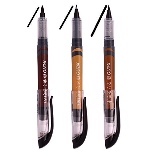Xeno Calligraphy Brush Pen, Fude Pen, Narrow Tip, Kanji China Japan (Fine,Medium,Bold Point)-Black Ink (Pack of 3) - Image 1