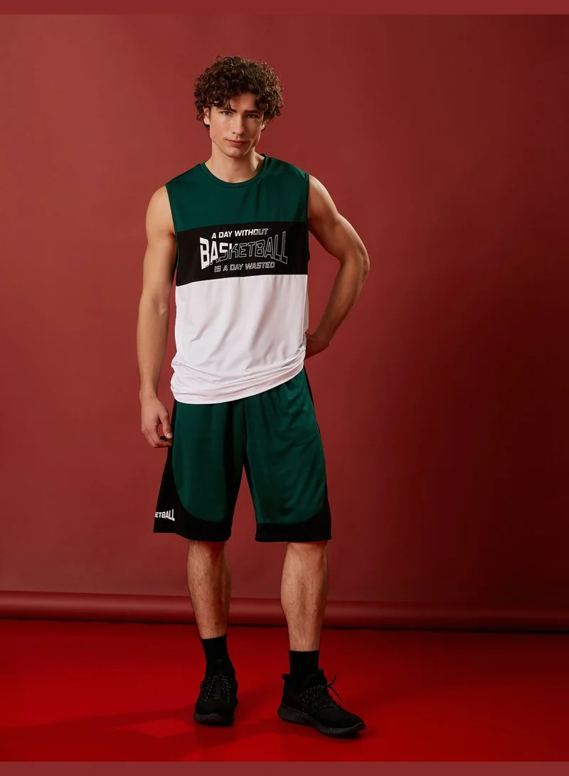 كوتون Oversized Basketball Short Drawstring Printed Pocket Detailed