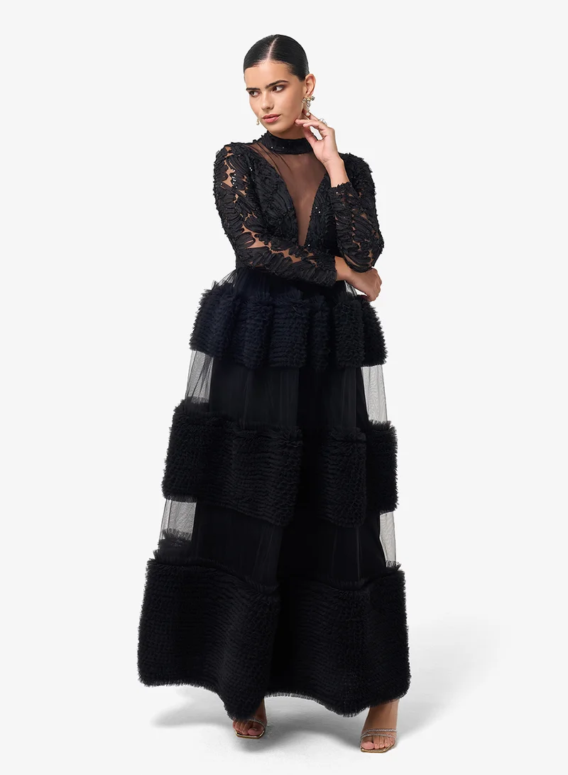 Threadz by Ajooni  Lace Detail Maxi Dress for Women | Best Price UAE