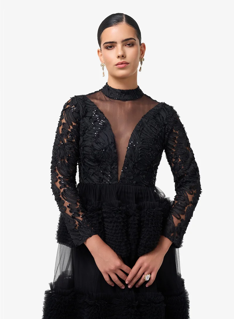 Threadz by Ajooni  Lace Detail Maxi Dress for Women | Best Price UAE