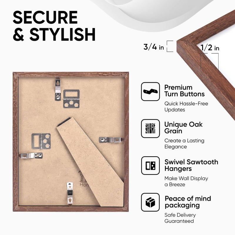Homeforia Homeforia 8x10 Picture Frame Brown  Premium Dark Oak Wood Picture Frames 8x10 with 5x7 Mat  8 x 10 Brown Wooden Photo Frame for Wall  Tempered Glass  Wall Hook Included  Set of 1 - Image 4