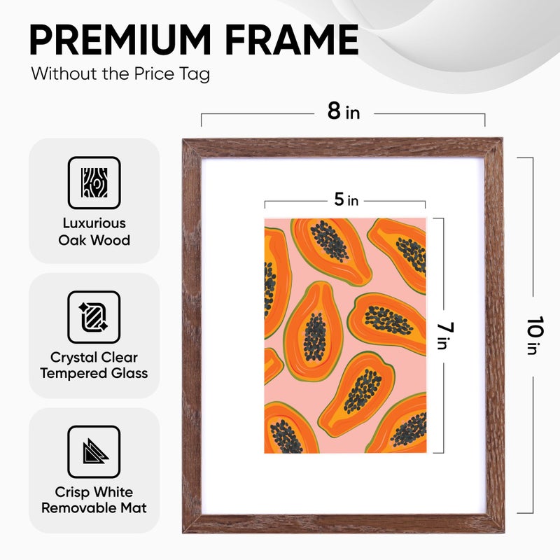 Homeforia Homeforia 8x10 Picture Frame Brown  Premium Dark Oak Wood Picture Frames 8x10 with 5x7 Mat  8 x 10 Brown Wooden Photo Frame for Wall  Tempered Glass  Wall Hook Included  Set of 1 - Image 3