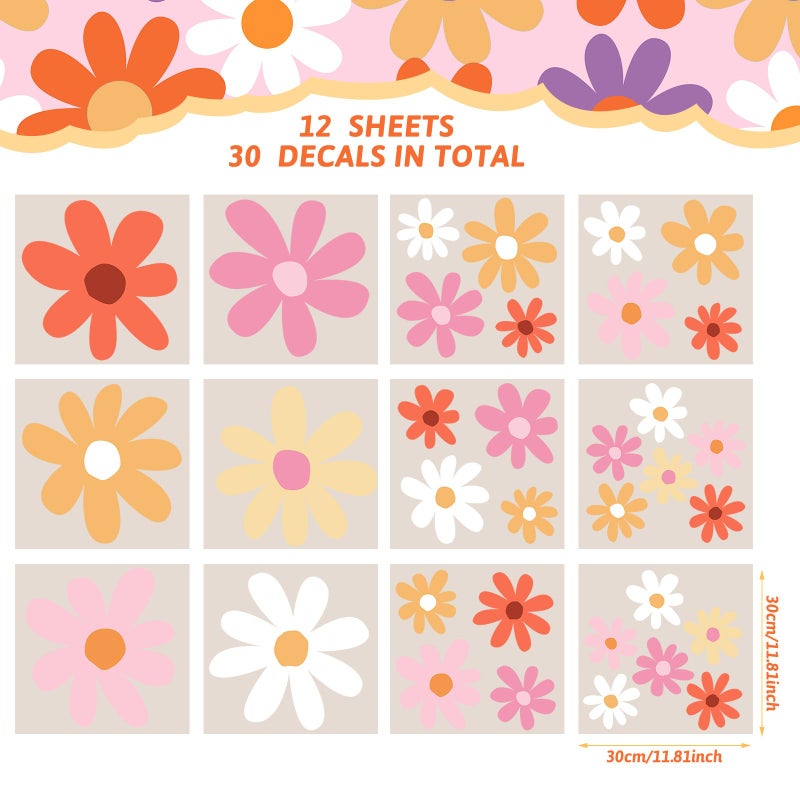 TaoBary 12 Sheets Daisy Wall Decals Flower Wall Stickers Large Daisy Wall Stickers Daisy Decals for Wall Peel and Stick for Nursery Bedroom Living Room Wall Decor (Lovely Style) - Image 2