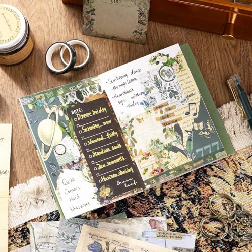 MGNLR Vintage Aesthetic Paper Scrapbook Kit(346Pcs) Scrapbooking Supplies Kit With Bullet Junk Journal,Stationery,A6 Grid Notebook Journaling Gift For Girl (Nature Scrapbook),Multicolor - Image 2