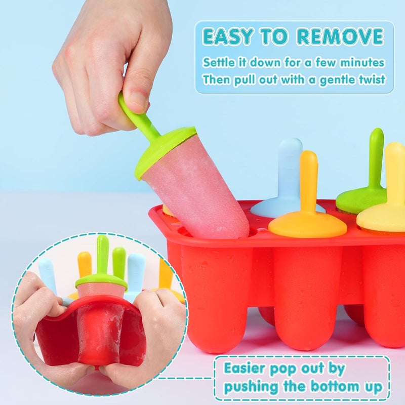 Miaowoof Silicone Popsicles Molds for Toddlers, 8-Cavity Non-BPA Premium Silicone Small Popsicle Molds, Ice Pop Mold with 8 Colorful Reusable Sticks for Kids (Red) - Image 3