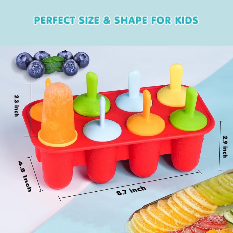Miaowoof Silicone Popsicles Molds for Toddlers, 8-Cavity Non-BPA Premium Silicone Small Popsicle Molds, Ice Pop Mold with 8 Colorful Reusable Sticks for Kids (Red) - Image 5
