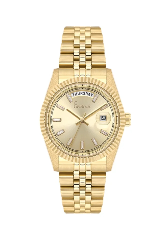 Freelook Paris Freelook - Jolie Women's Watch | Steel Case | Stainless Steel Band | Gold & Round Dial | Analog | Quartz | Mineral Glass | Premium Luxury Watch | Ideal Gift | Water Resistant 30 Meters