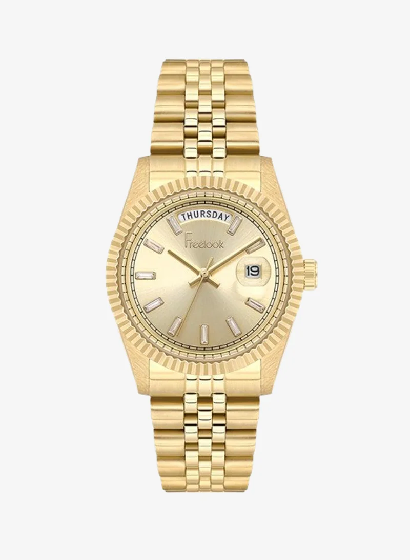 Freelook Paris Freelook - Jolie Women's Watch | Steel Case | Stainless Steel Band | Gold & Round Dial | Analog | Quartz | Mineral Glass | Premium Luxury Watch | Ideal Gift | Water Resistant 30 Meters