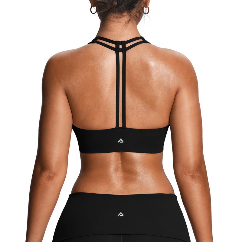 Aoxjox Women's Workout Sports Bras Fitness Training Gym Athlenza T-Back Bra Lumastretchâ„¢ Yoga Crop Tank (Black, Small) - Image 1