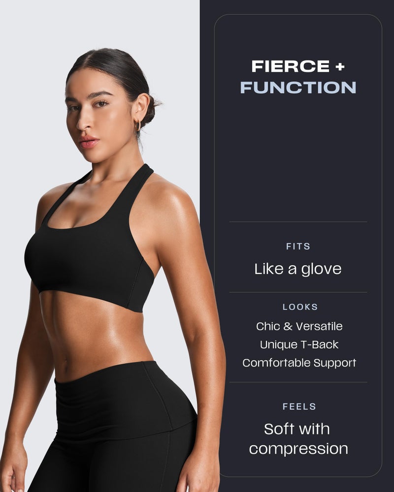 Aoxjox Women's Workout Sports Bras Fitness Training Gym Athlenza T-Back Bra Lumastretchâ„¢ Yoga Crop Tank (Black, Small) - Image 2