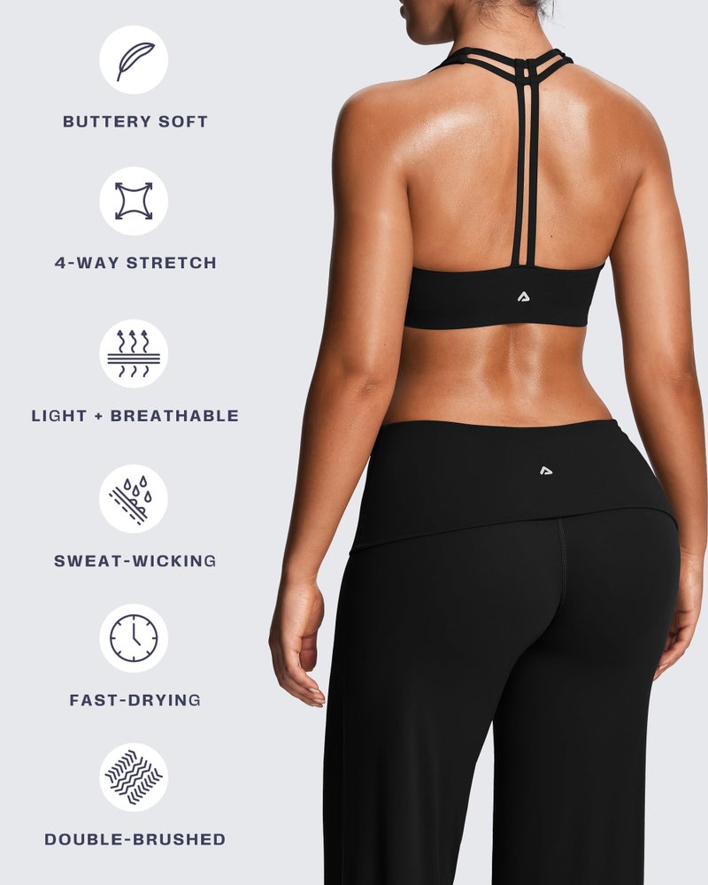 Aoxjox Women's Workout Sports Bras Fitness Training Gym Athlenza T-Back Bra Lumastretchâ„¢ Yoga Crop Tank (Black, Small) - Image 4