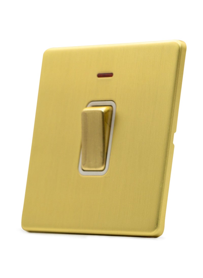 ADMORE Modern Single Light Switch with LED Indicator, Square Gold Brushed Metal Faceplate