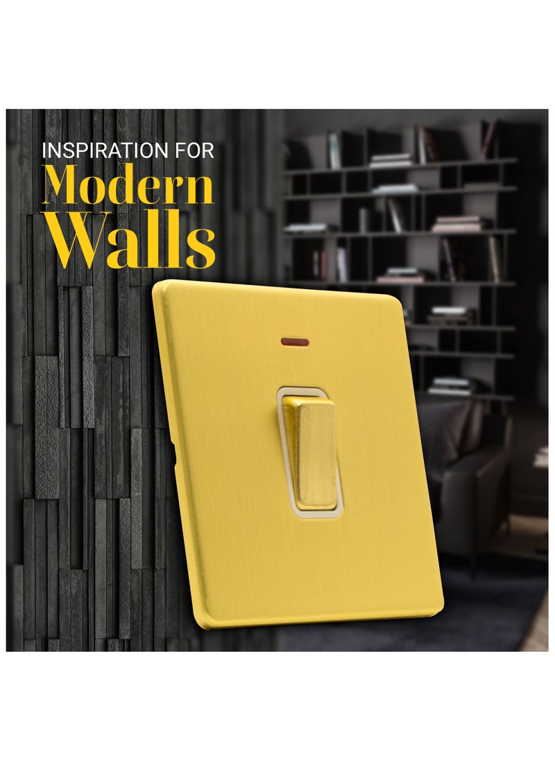ADMORE Modern Single Light Switch with LED Indicator, Square Gold Brushed Metal Faceplate