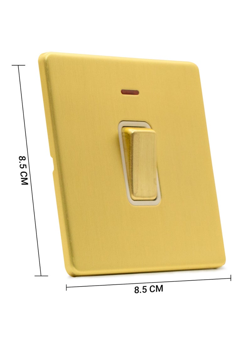 ADMORE Modern Single Light Switch with LED Indicator, Square Gold Brushed Metal Faceplate