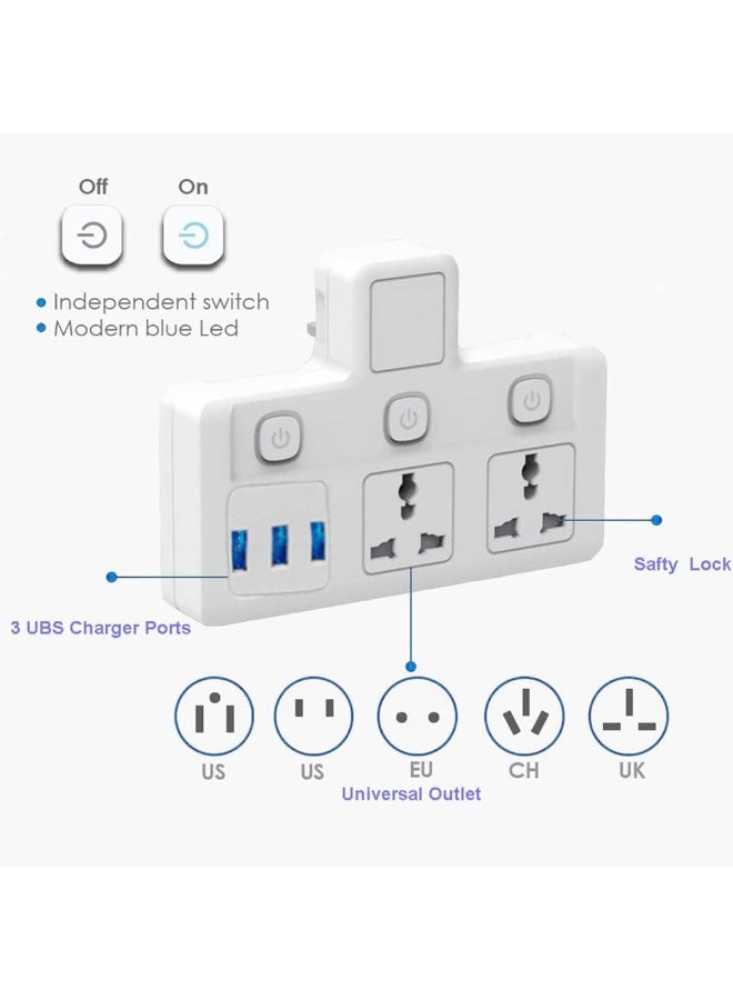 مقبس كهربائي متعدد مع 3 منافذ USB – محول جداري ثنائي مع إضاءة ليلية وحماية للمنزل والمكتب والسفر - Image 2