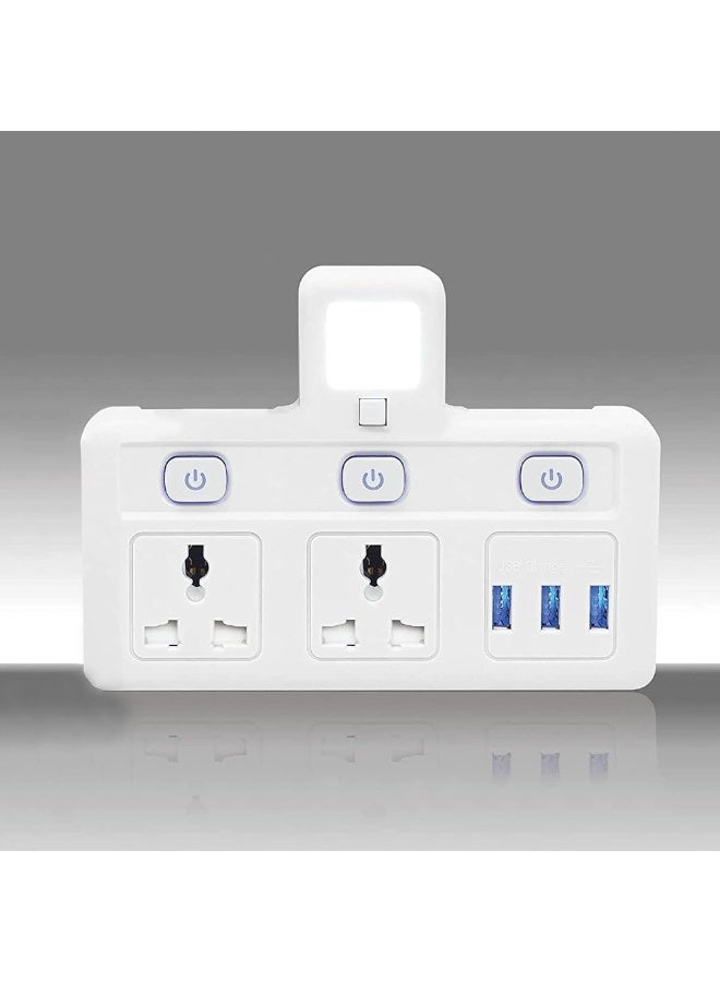 مقبس كهربائي متعدد مع 3 منافذ USB – محول جداري ثنائي مع إضاءة ليلية وحماية للمنزل والمكتب والسفر - Image 3