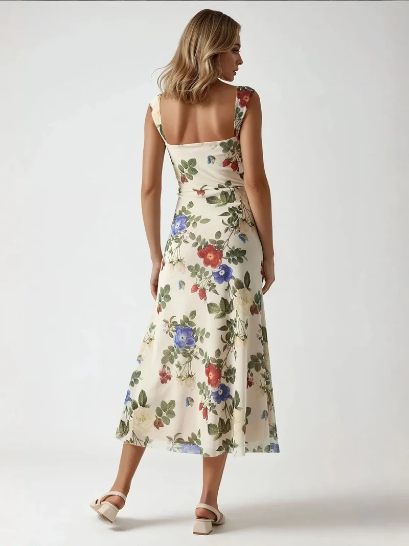 HICCUP Natural Patterned Maxi Dress with Heart Collar for Women | Best Price UAE