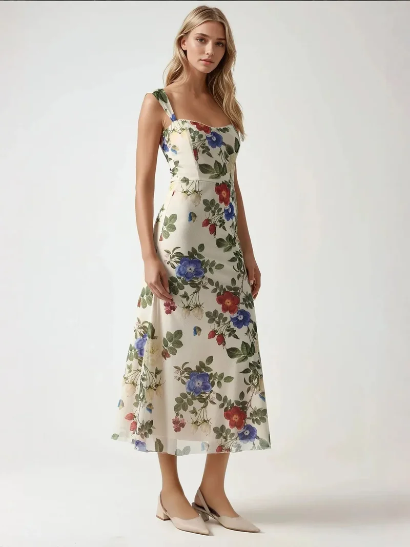 HICCUP Natural Patterned Maxi Dress with Heart Collar for Women | Best Price UAE