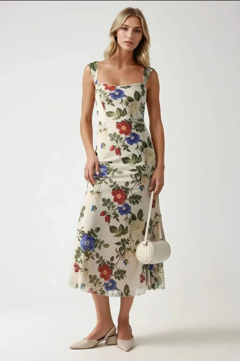 Hiccup Patterned Maxi Dress with Heart Collar