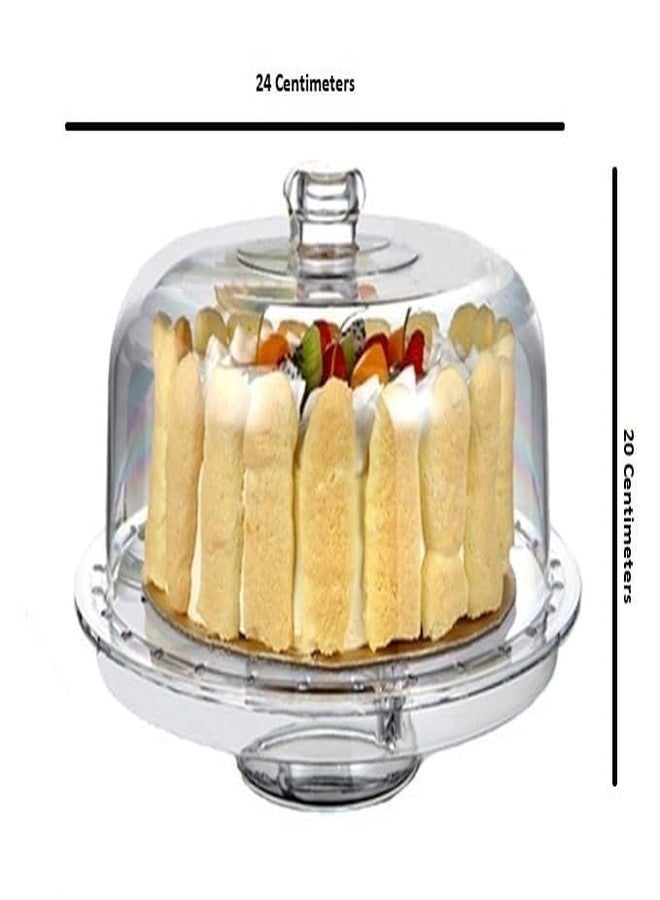 RIVUGJA 6-in-1 Transparent Acrylic Cake Stand with Dome Lid | Multi-Functional Serving Platter for Cakes, Desserts, Snacks & Fruits | Reversible Base | Crystal Clear Finish - Image 2