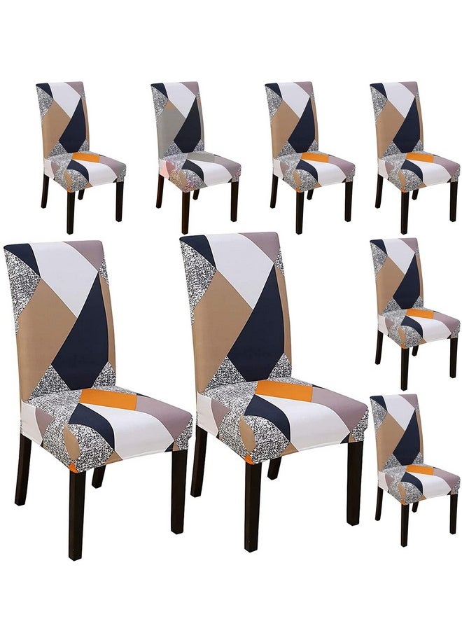 Styleys Styleys Polyester Spandex Chair Cover Stretch Removable Washable Short Dining Chair Cover Protector Seat Slipcover (Set of 8, Orange Prism, SLMC-153)  - Image 1