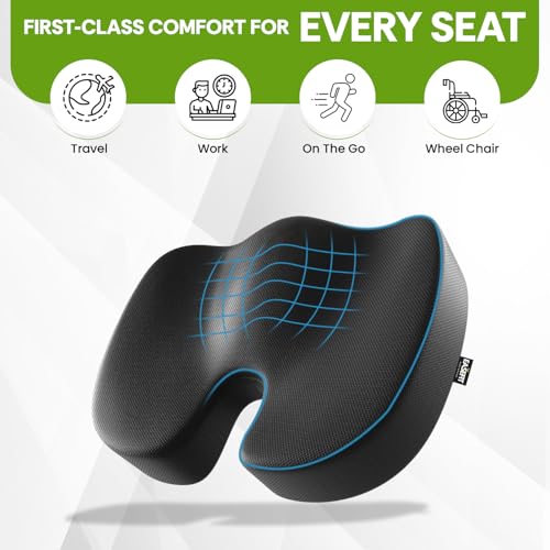 EASEFIT Coccyx Cushion for Tailbone Pain, Memory Foam Sitting Pillow | 2 Year Warranty | Sciatica & Lower Backpain Relief | Anti-Skid Support for Office/Home Chair – Black - Image 4