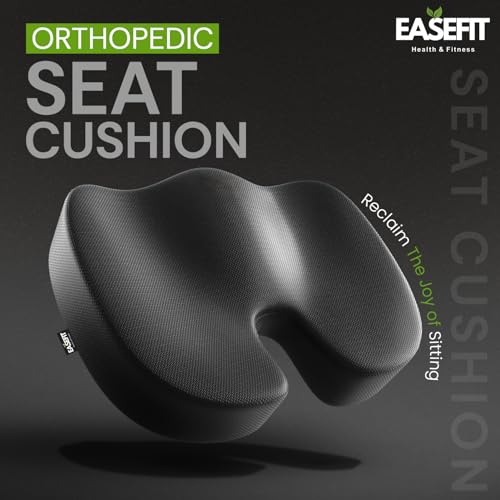 EASEFIT Coccyx Cushion for Tailbone Pain, Memory Foam Sitting Pillow | 2 Year Warranty | Sciatica & Lower Backpain Relief | Anti-Skid Support for Office/Home Chair – Black - Image 2
