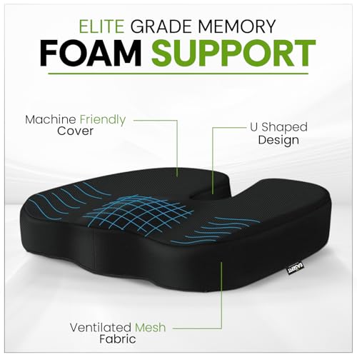EASEFIT Coccyx Cushion for Tailbone Pain, Memory Foam Sitting Pillow | 2 Year Warranty | Sciatica & Lower Backpain Relief | Anti-Skid Support for Office/Home Chair – Black - Image 3