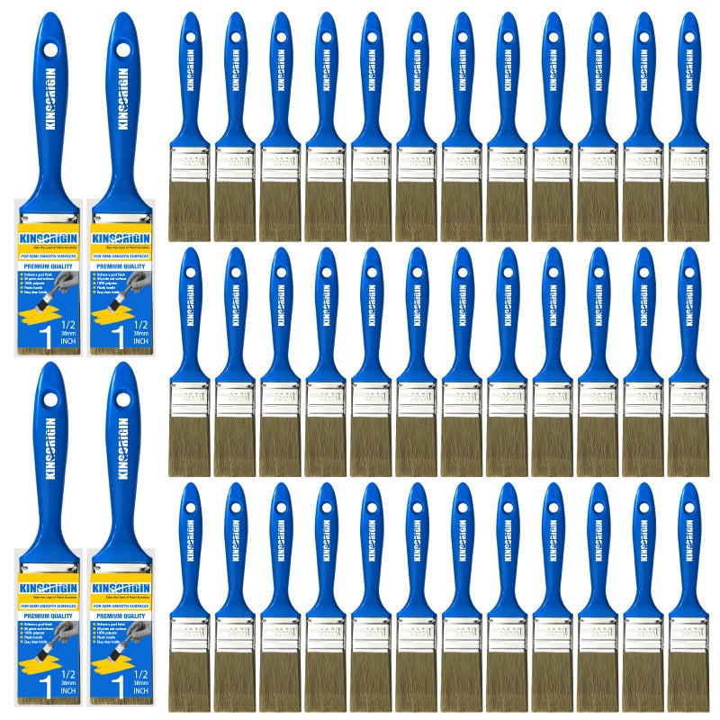 KingOrigin 1.5 Inch Paint Brush Set, 40 Pack, 1-1/2 Inch (38mm) Flat Paint Brushes for Walls, Furniture, Crafts, Professional DIY Painting & Touch-Ups - Image 1