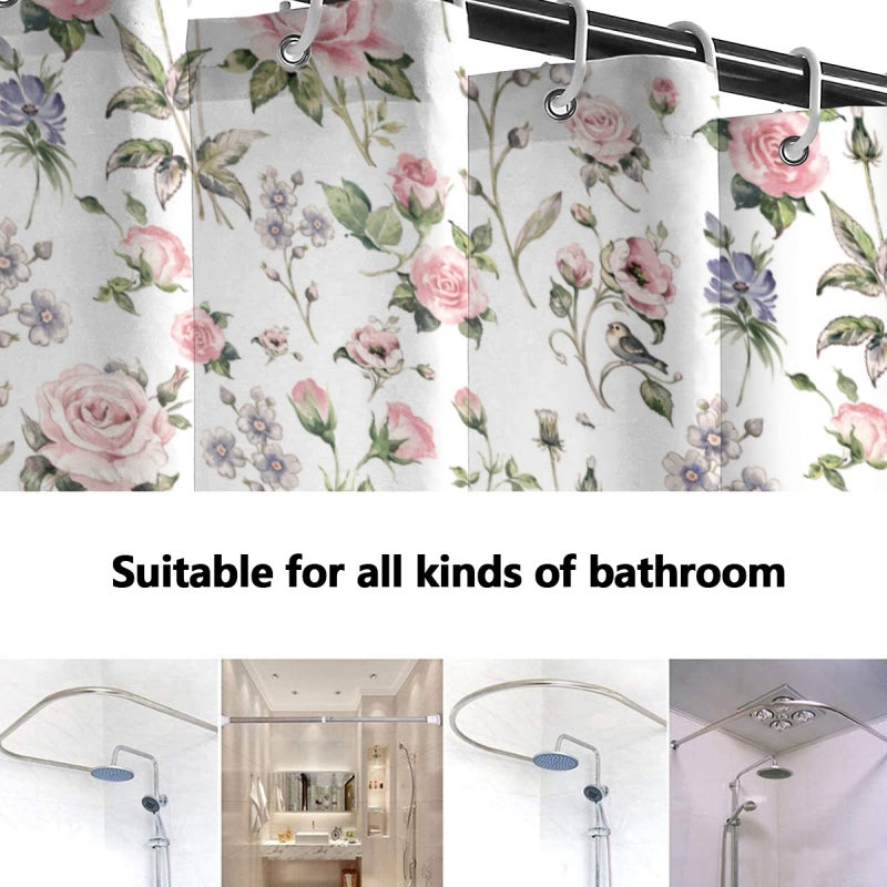 Lovetar Pink Green Flower Vintage Rose Floral Shower Curtain Wildflowers Rustic Cottage Country Washable Waterproof Fabric Bath Curtains Set for Bathroom with 12 Hooks Decor Art - 72"X72" - Image 3