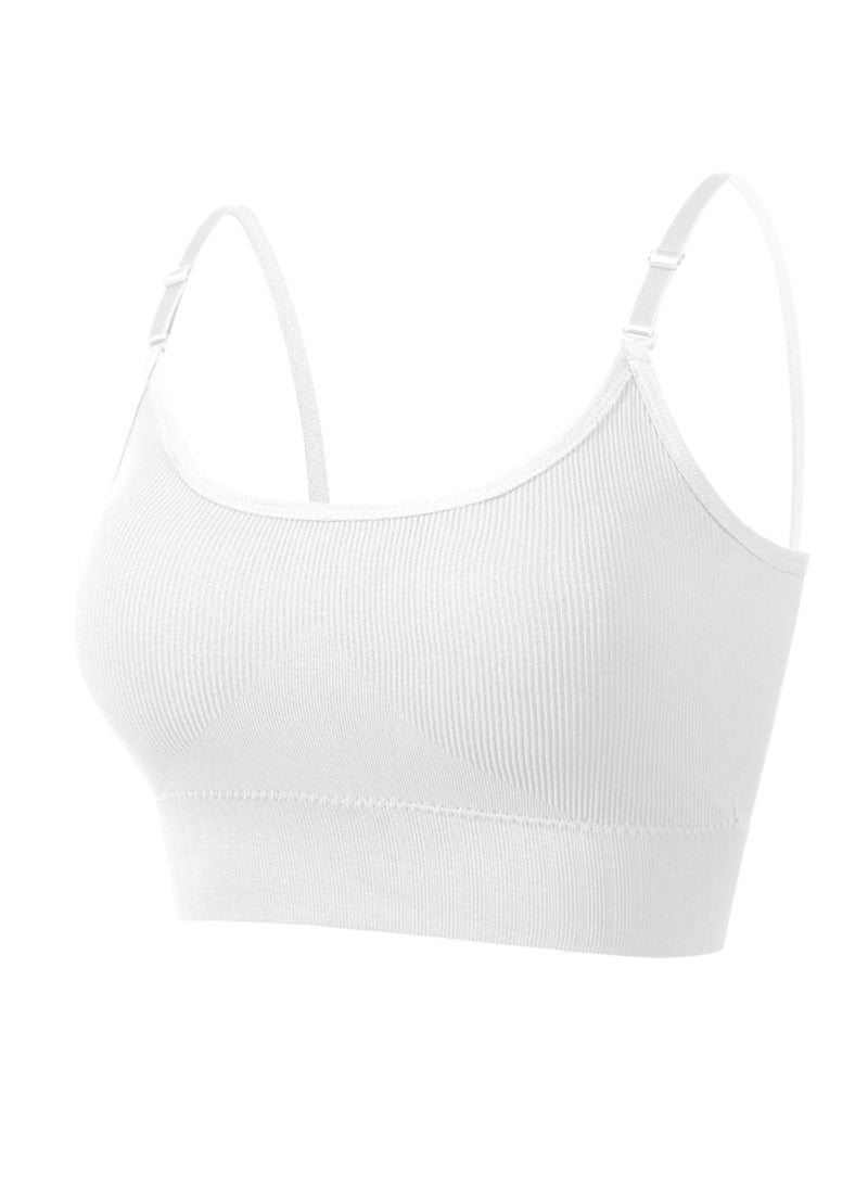 Loquat Women's Solid Color Seamless Wireless Bra Sport Fitness Bra With Adjustable Shoulder Straps White