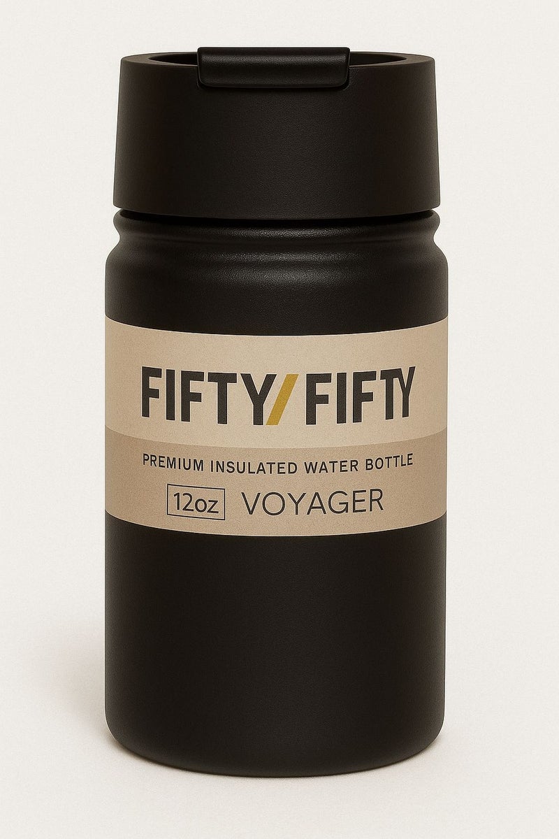 FIFTY 50 Fifty/Fifty Double Wall Vacuum Insulated Stainless Steel Water and Coffee Bottle with Flip Lid and Wide Mouth, V12004BK0, 12oz/354ml, Matte Black, 1 - Image 1