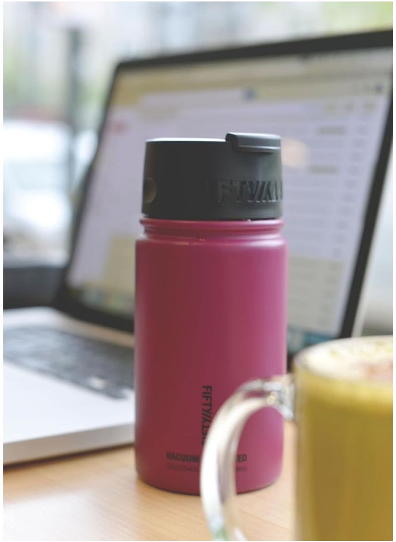 Fifty/Fifty Double Wall Vacuum Insulated Stainless Steel Water and Coffee Bottle with Flip Lid and Wide Mouth, V12004BK0, 12oz/354ml, Matte Black, 1