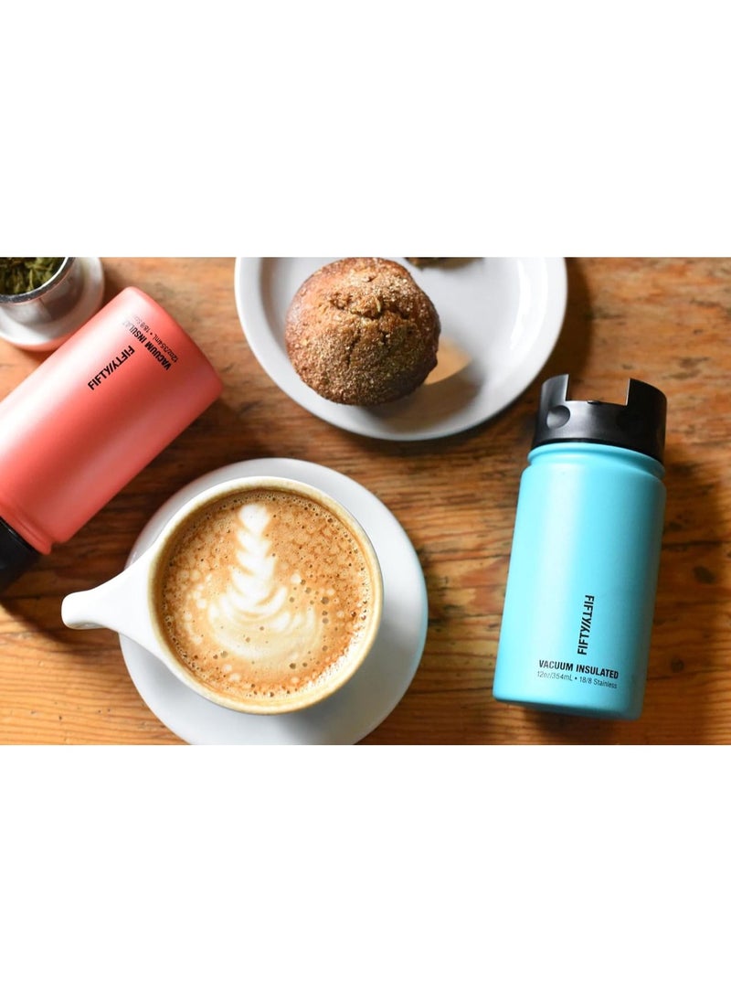 Fifty/Fifty Double Wall Vacuum Insulated Stainless Steel Water and Coffee Bottle with Flip Lid and Wide Mouth, V12004BK0, 12oz/354ml, Matte Black, 1