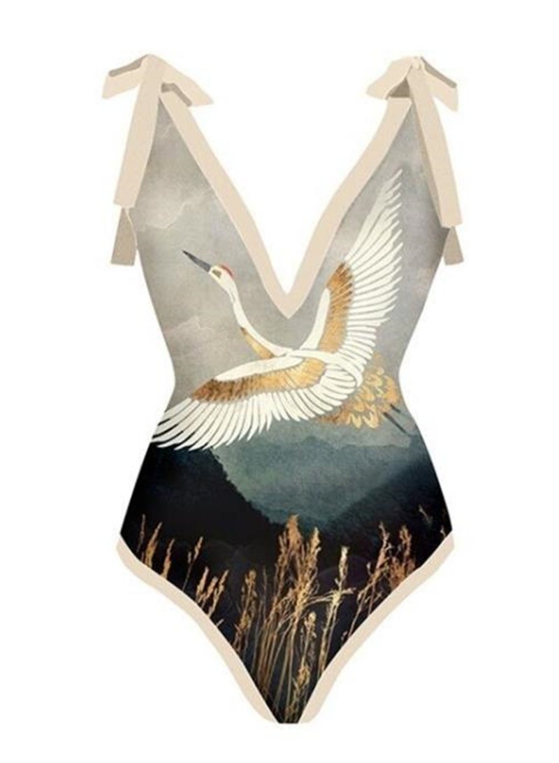 2pcs one piece swimsuit lace up swimsuit maxi skirt swimsuit set  - Image 3