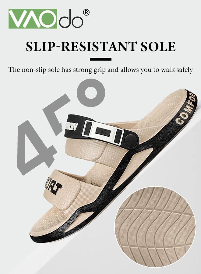 VAOdo Men' s Flat Sandals, Soft PVC Slippers with Adjustable Buckle, Lightweight Cushioned Open-toe Slides, Arch Support Slip-on Flat Shoes, Summer Beach Pool Shower Slipper - Image 3