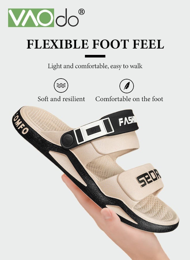 VAOdo Men' s Flat Sandals, Soft PVC Slippers with Adjustable Buckle, Lightweight Cushioned Open-toe Slides, Arch Support Slip-on Flat Shoes, Summer Beach Pool Shower Slipper - Image 5
