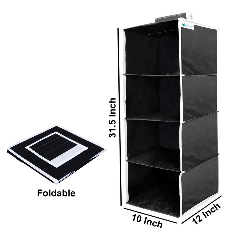 Unicrafts Hanging Organizer 4 Shelves NonWoven Fabric Collapsible Wardrobe Organiser for Regular Garments Cupboard 4 Tier Clothes Shoes Storage Hanger for Bedroom Combo Pack of 1 Pc Black - Image 3