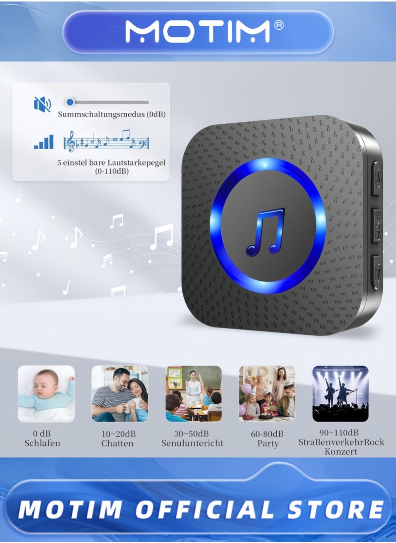 Motim - Wireless Doorbell 55 Ringtones & 5 Volume Levels with Flashing LED Includes 2 Receivers and 2 Buttons for Home Use - Image 1