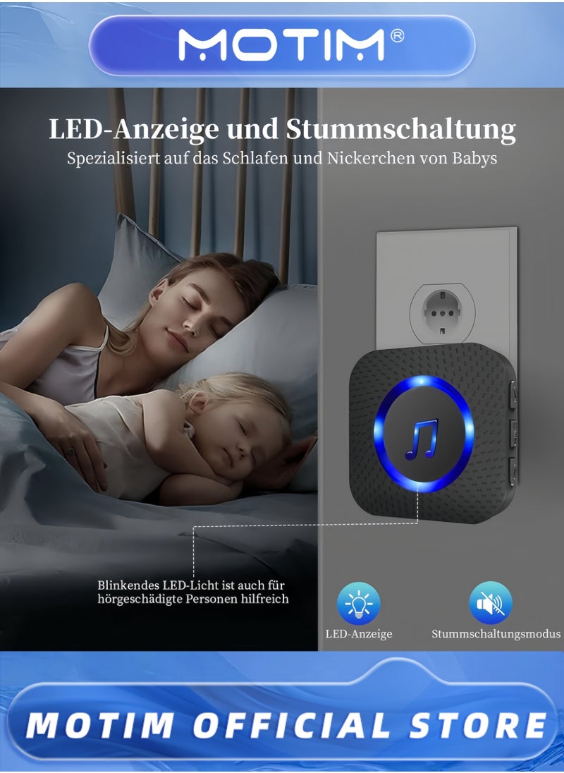 Motim - Wireless Doorbell 55 Ringtones & 5 Volume Levels with Flashing LED Includes 2 Receivers and 2 Buttons for Home Use - Image 1